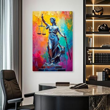 Cadeali Lady Justice Canvas Wall Art، Goddess of Justice Canvas Wall Decor، ملصق Themis Justicia، Law Wall Art، ديكور منزلي ملون، عمل فني حديث للمكتب، هدايا المحامي 32"x48" | 82x122 سم