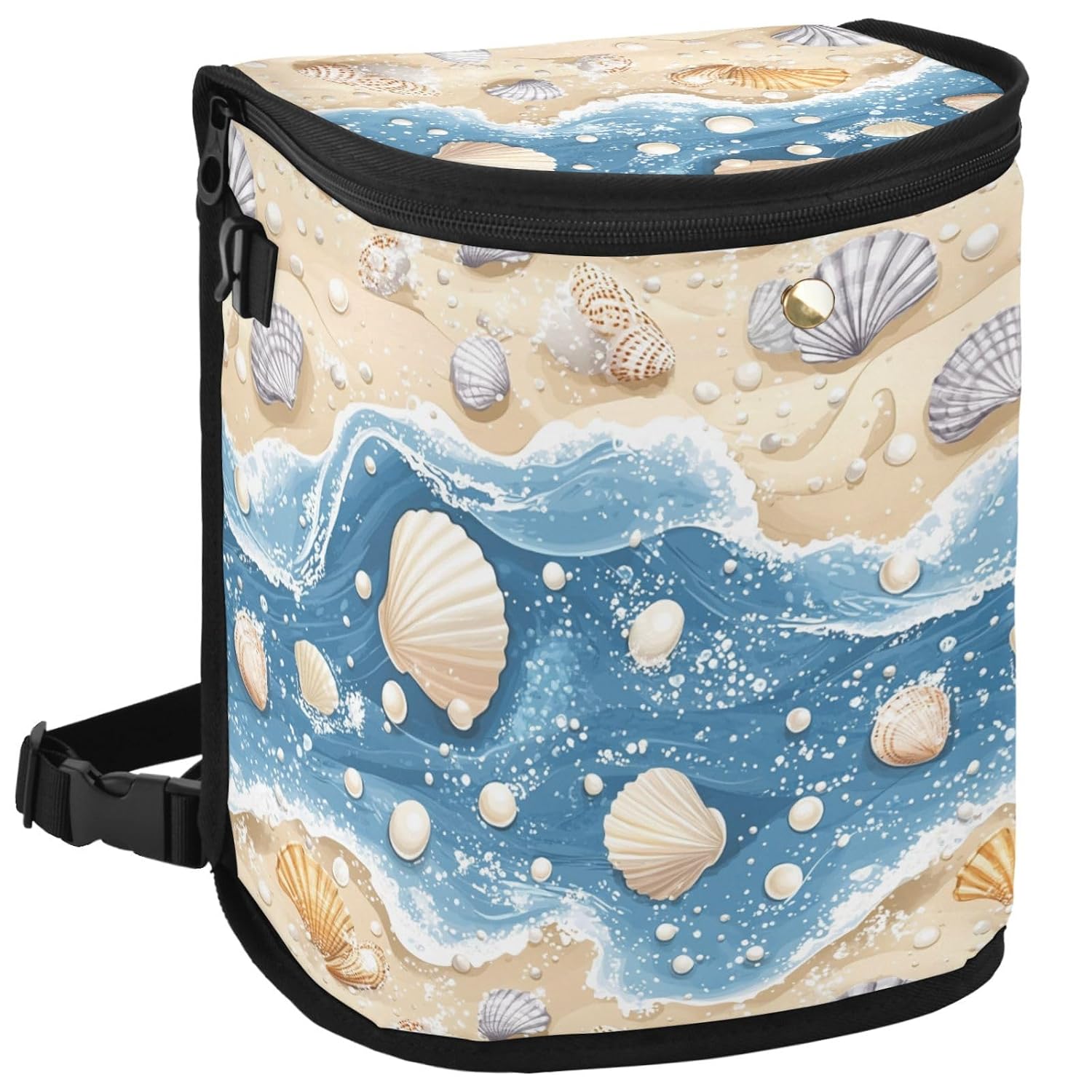 Car Trash Can Marine Shell Sand Pearls Scallop Car Garbage Bag with Lid Hanging Waterproof Leak Proof Vehicle Storage Bin