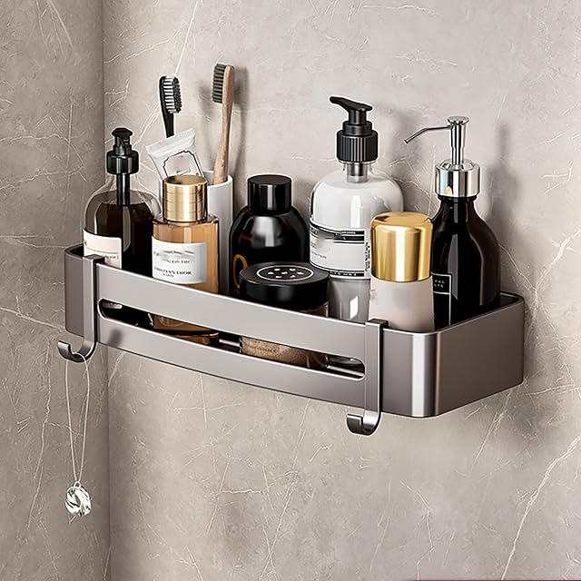 SRURLLUG Shower Caddy Adhesive No Drill Bathroom Shelves Basket Rustproof Shower Shelves Wall-Mounted Shower Holder Bathroom Organizers and