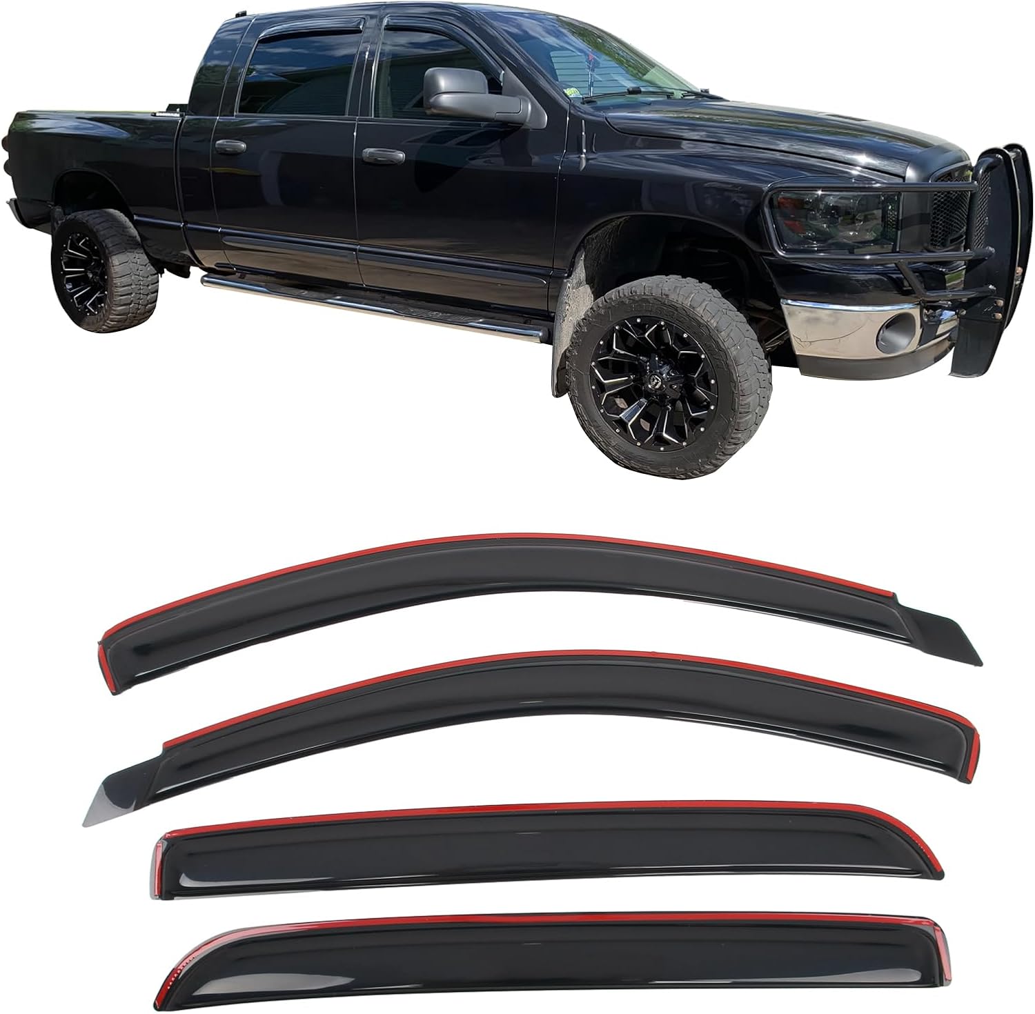 IKON MOTORSPORTS in Channel Window Visors Compatible with 2006-2008 Dodge Ram 1500 Mega Cab, 2006-2009 Ram 2500 3500 Mega Cab, Slim Style Acrylic Smoke Rain Guards, Side Window Wind Deflectors 4PCS