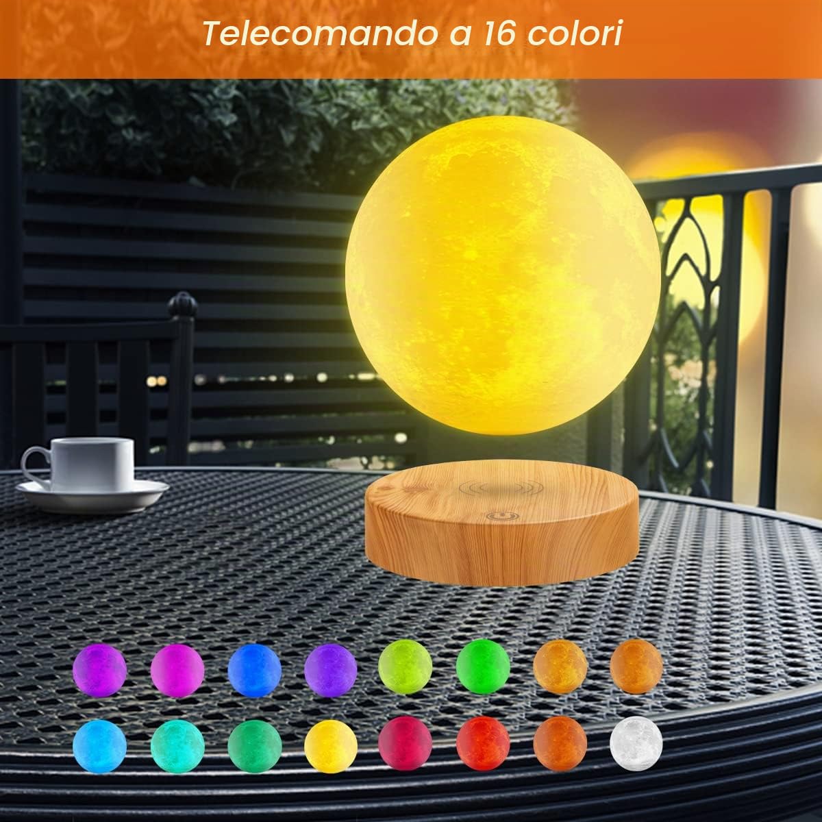 Lampada VGA a forma di luna che oscilla liberamente nell'aria, con base in legno e luce di luna della stampa 3D, per regali unici, Room Decor, luce notturna, scrivania giocattolo Tech