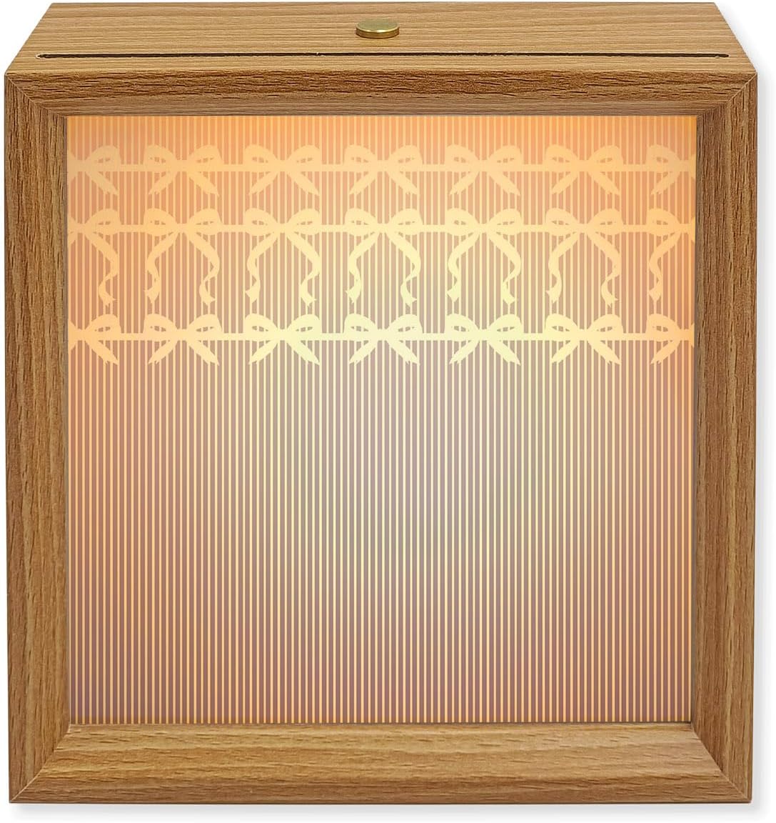 Wood Night Light Box Ribbon Bows Wooden LED Night Lights with USB Rechargeable Dimmable Touch Table Light Lavender Pinstripes Graphic Wood Picture Frame Lamp for Bedside Desktop Display Home Decor