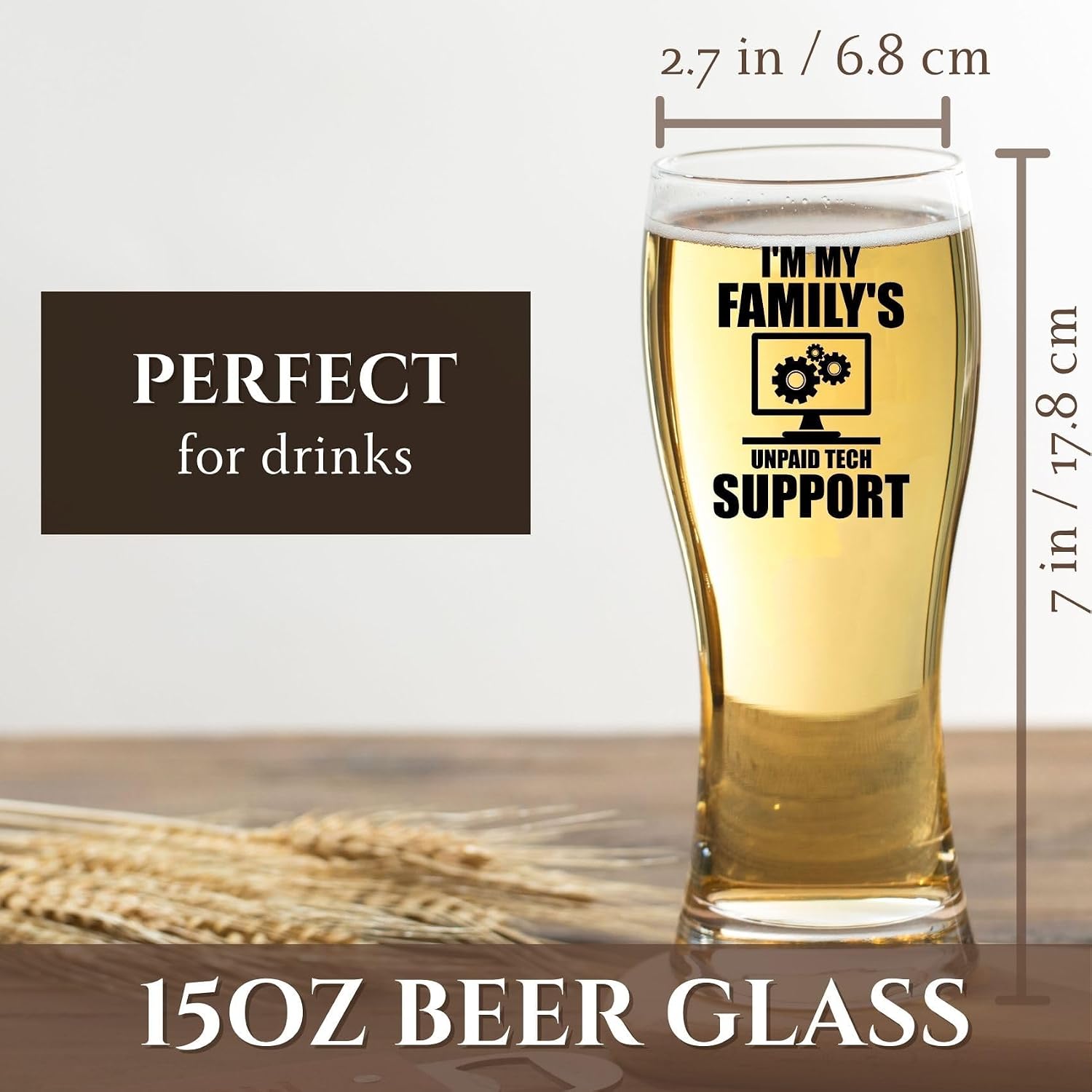 Onebttl Engineer Gifts for Men, Funny 15Oz Beer Glass for Civil Engineer, on Birthday, Christmas, Tech Support