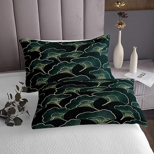 Miniatura 4 de Erosebridal Juego de colcha acolchada con hojas de ginkgo biloba doradas para niños y niñas, colcha botánica King estilo pastoral rural, decoración