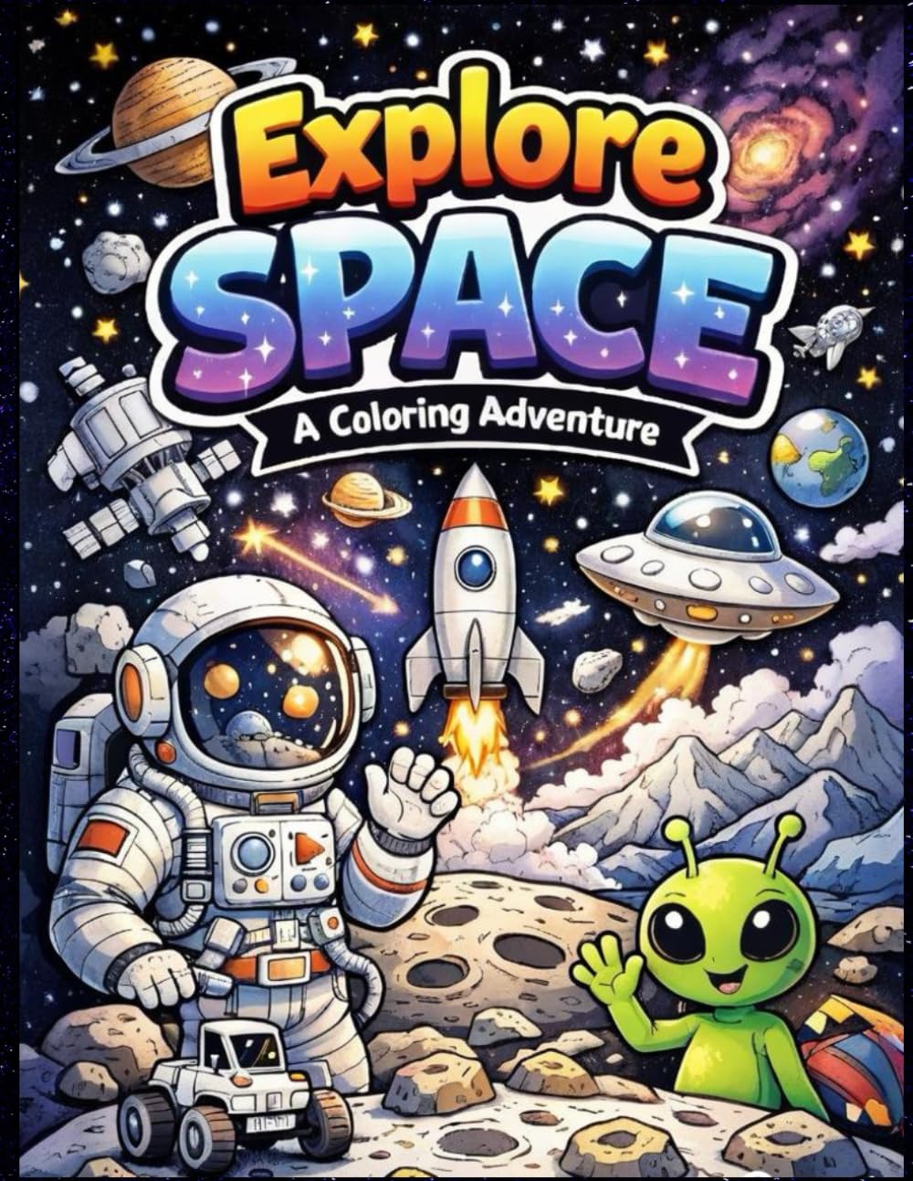 Explore Space A Coloring Adventure: A Fun Coloring Book for Kids and Beginners, with Rockets, Planets, Astronauts, and Galaxies | 8.5x11 in 50 Pages