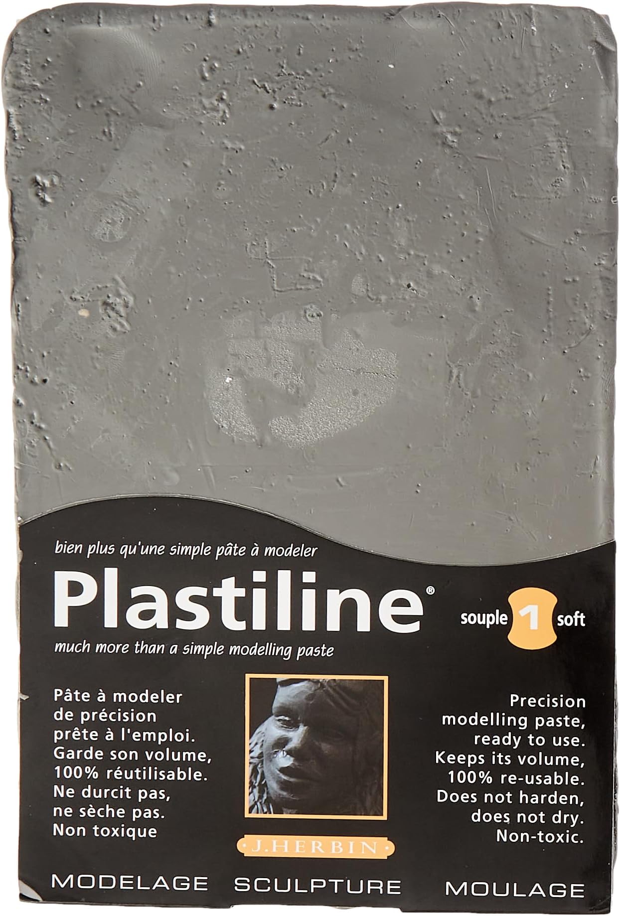 Herbin Plastiline - Ref 7740T - 750g Plate of Plastiline - Suitable for Modelling, Moulding & Sculpting - Never Air Dries, Reusable - Hardness 1 (Soft) - Grey