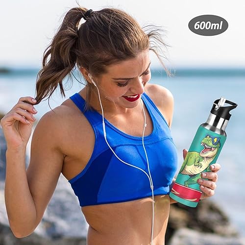 Miniatura 6 de Stainless Steel Vacuum Insulated Water Bottle 32 Oz, Leakproof Water Bottles for Gym Outdoor Travel School, Cool Green Rex Dinosaur Teal