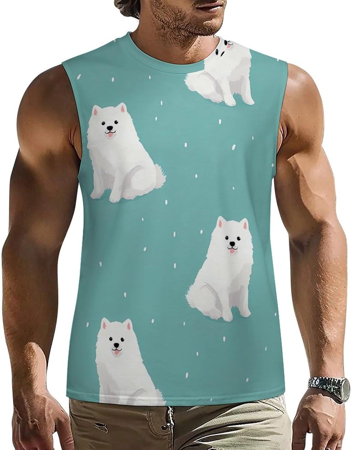 Samoyed Polka Dot Men's Sleeveless Shirt Small
