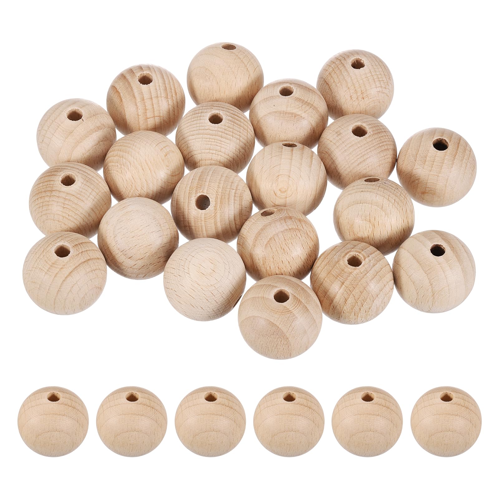 sourcing map 20 Pcs 30mm Wood Beads, Pure Natural Round Wooden Beads Unfinished Wood Loose Spacer Beads for Jewelry Making DIY Crafts Garland Macrame Home Decoration