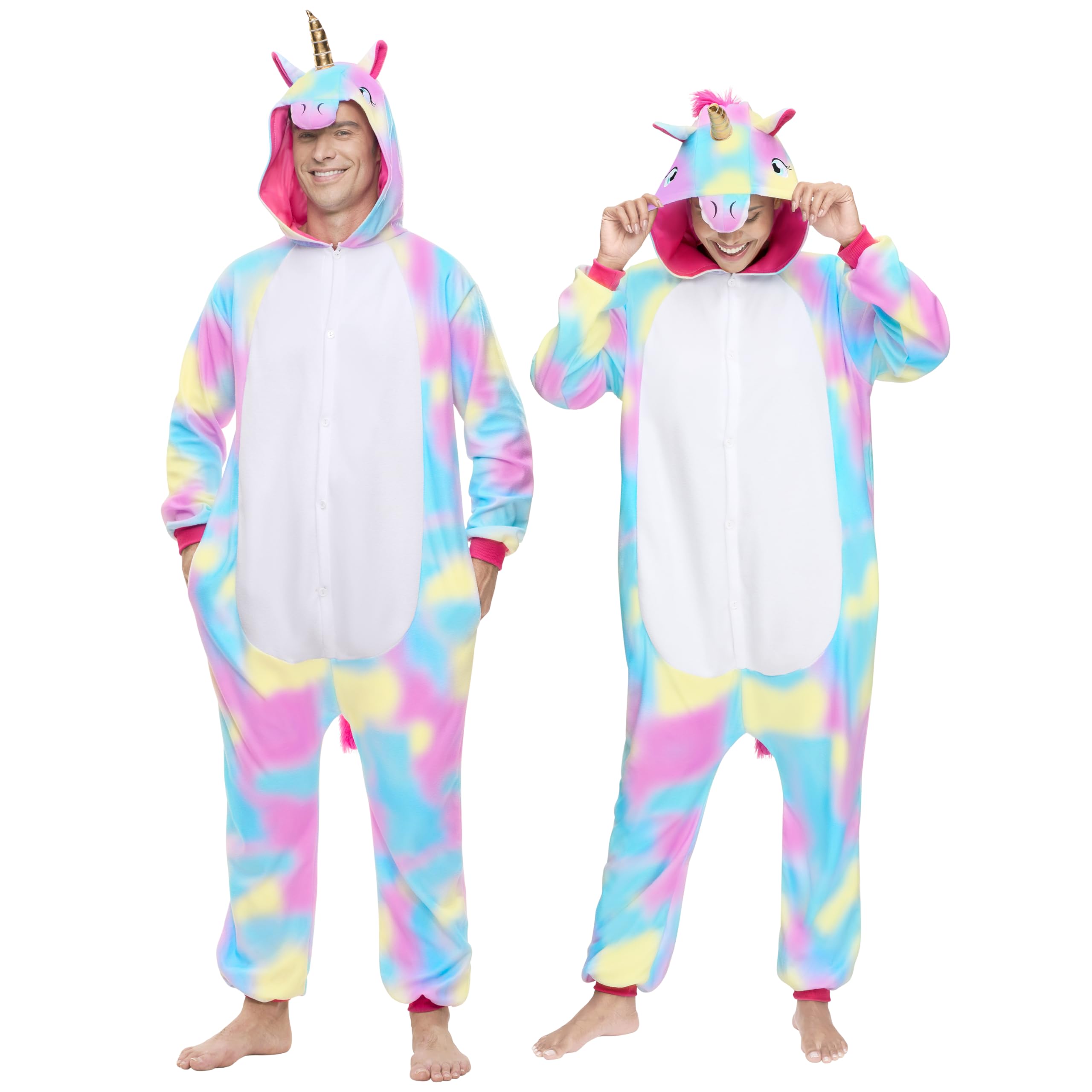 Spooktacular Creations Unisex Adult jumpsuit Plush jumpsuit Blue Colorful Unicorn Animal Costume M