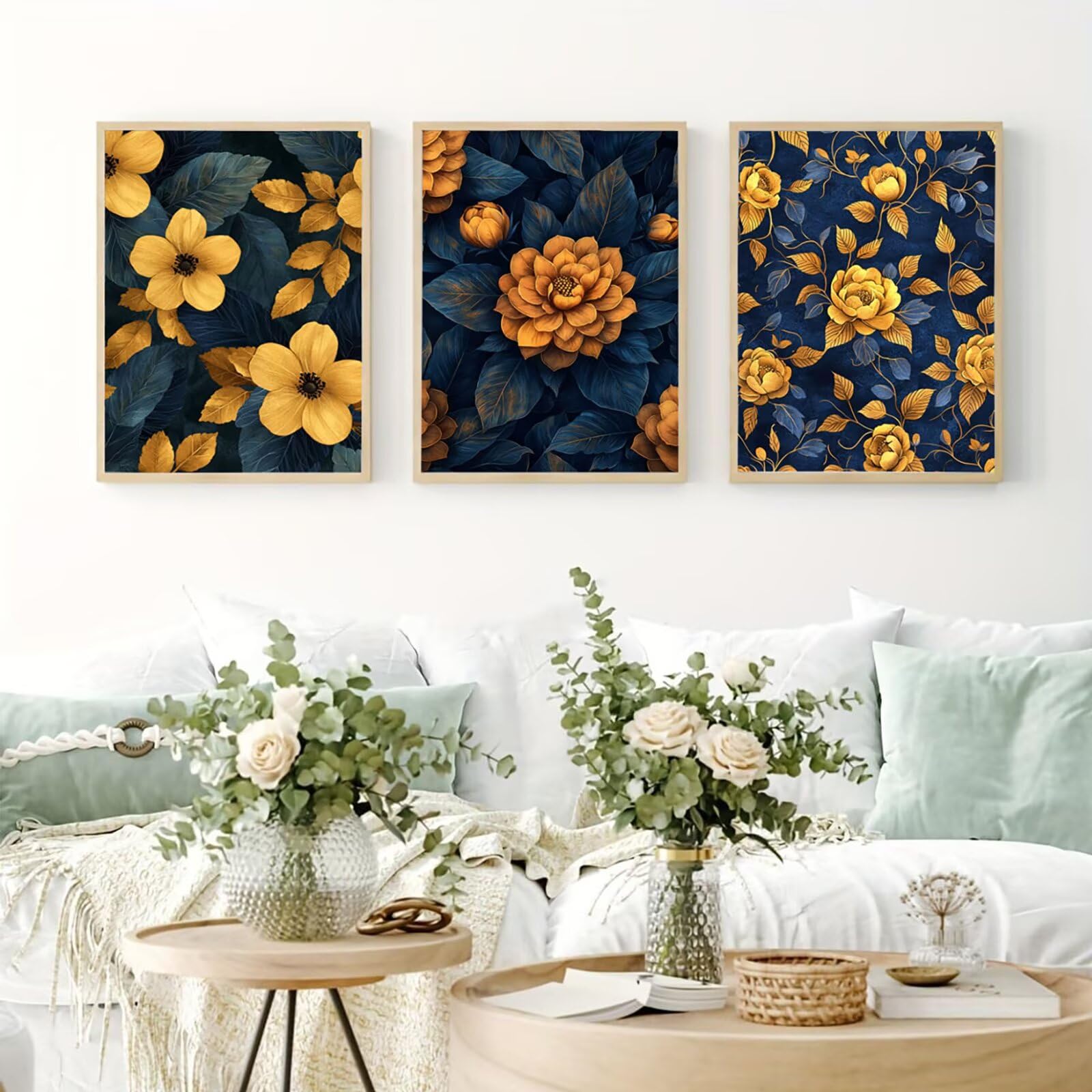 Cnyaunfi 3 Pezzi Fiore Pittura Diamante Fai-Da-Te, 5D Blu Diamond Painting Kit Completo per, Hobby Creativi Adulti, Pittura Diamante Artigianale Per La Decorazione Della Parete Di Casa 70x90cm YF-3461
