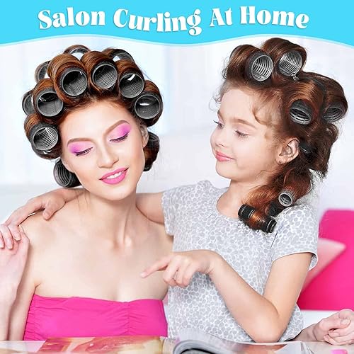 Miniatura 4 de Rulos para el cabello Jumbo, 12 piezas de rulos para el cabello con autoagarre y 12 clips de pico de pato de acero inoxidable para volumen de