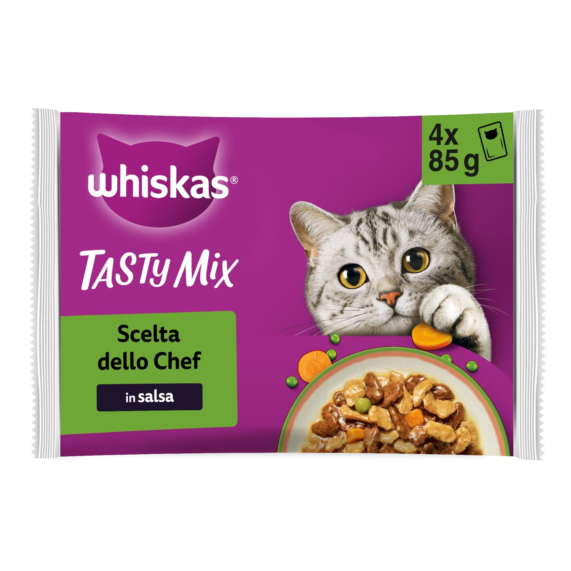 WHISKAS TASTY MIX Cibo Umido in Salsa per Gatti Adulti 4x85g Scelta dello Chef, confezione da 13