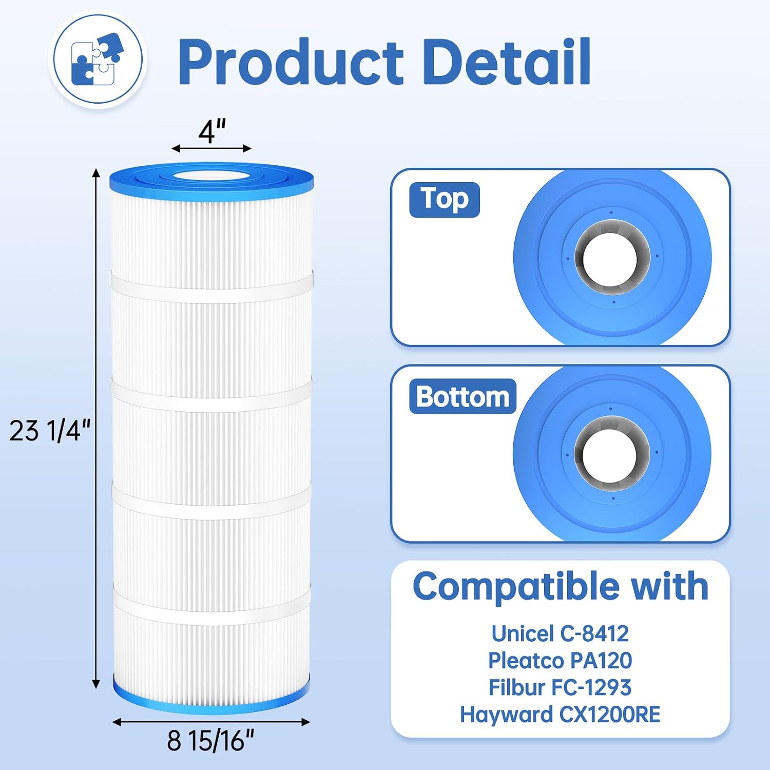 c1200 pool filter cartridge compatible with hayward cx1200re, unicel c-8412, ultra-b2, pleatco pa120, filbur fc-1293, clearwater ii 125, waterway pro clean 125, 120 sq. ft replacement 1pack white