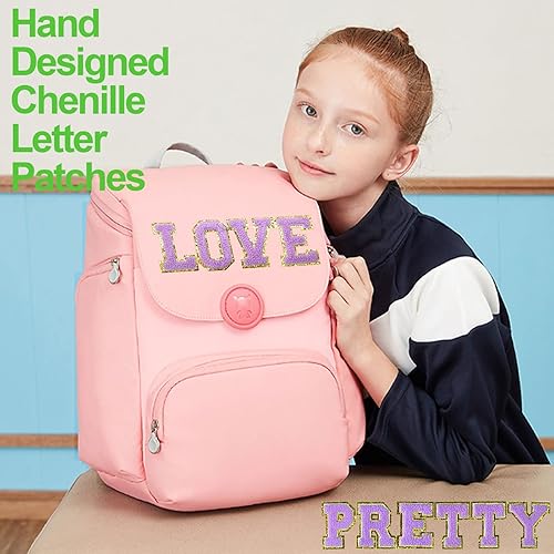 Miniatura 6 de Yhsheen 26 parches de letras doradas bordadas autoadhesivas con brillantina dorada, parches de reparación de letras de chenilla, apliques para tela,