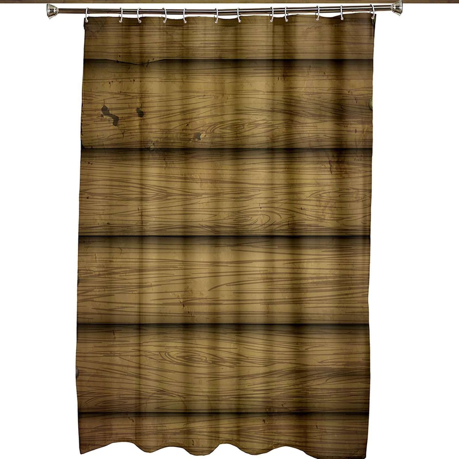 Cortina de ducha con anillas, poliéster amarillo trigo de madera horizontal cortina de ducha con grommets y ganchos, 165 x 180 cm
