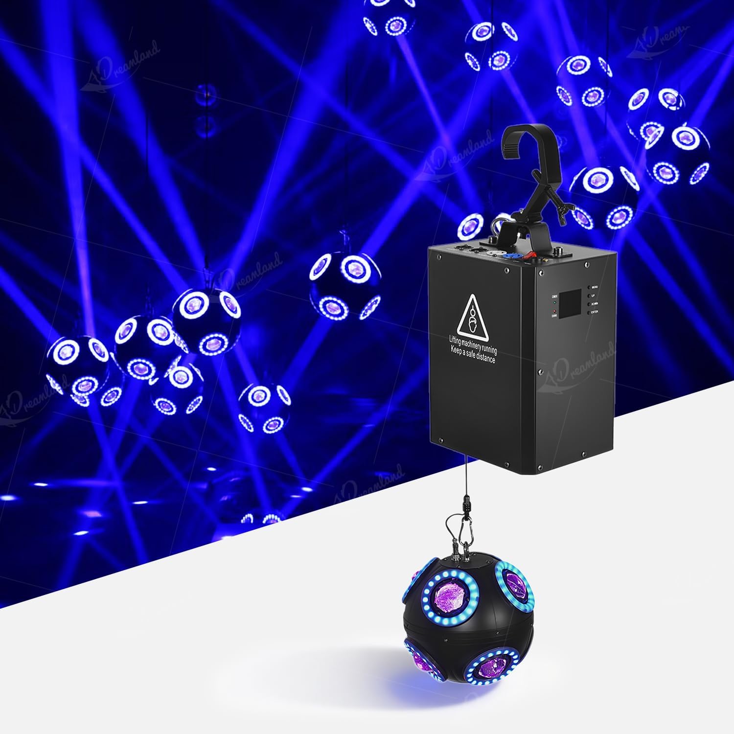 Kinetic LED Ball Light with DMX Control & Motorized Lift System - 21cm RGBW Football Lights for Wedding, Stage, Party, and DJ Events (Kinetic Ball Light)