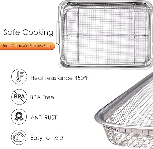 Miniatura 3 de SKIKUO Cesta para freidora de aire para horno, juego de bandejas de acero inoxidable para freidora de aire, bandeja y atrapador de grasa, cocina