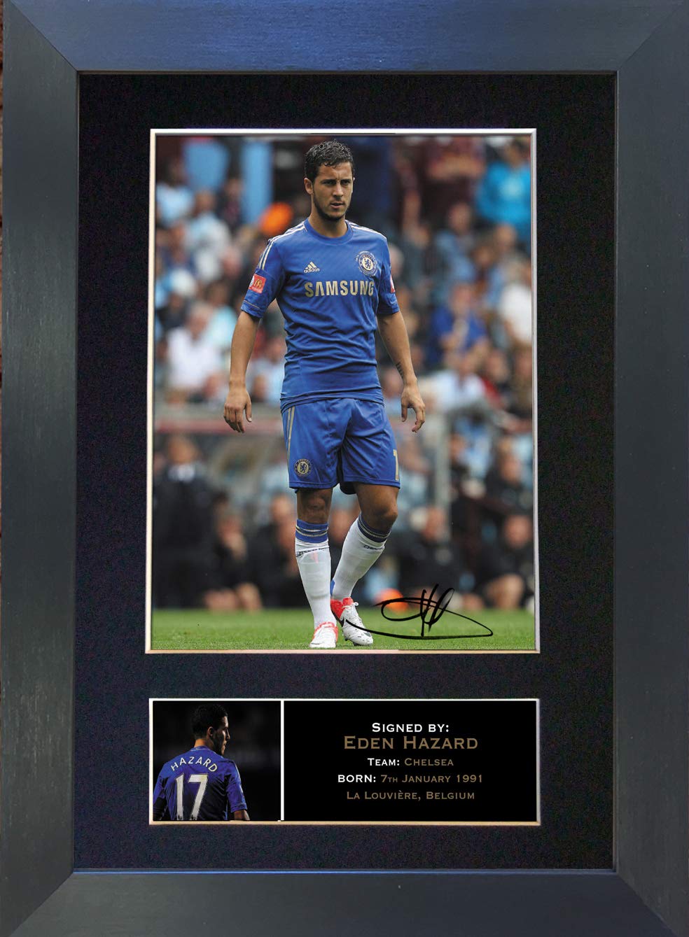 The Autograph Collector Black Eden Hazard Signed Autograph Mounted Photo Reproduction Print A4 Rare Perfect Birthday (297 X 210Mm) #270 ( Frame)