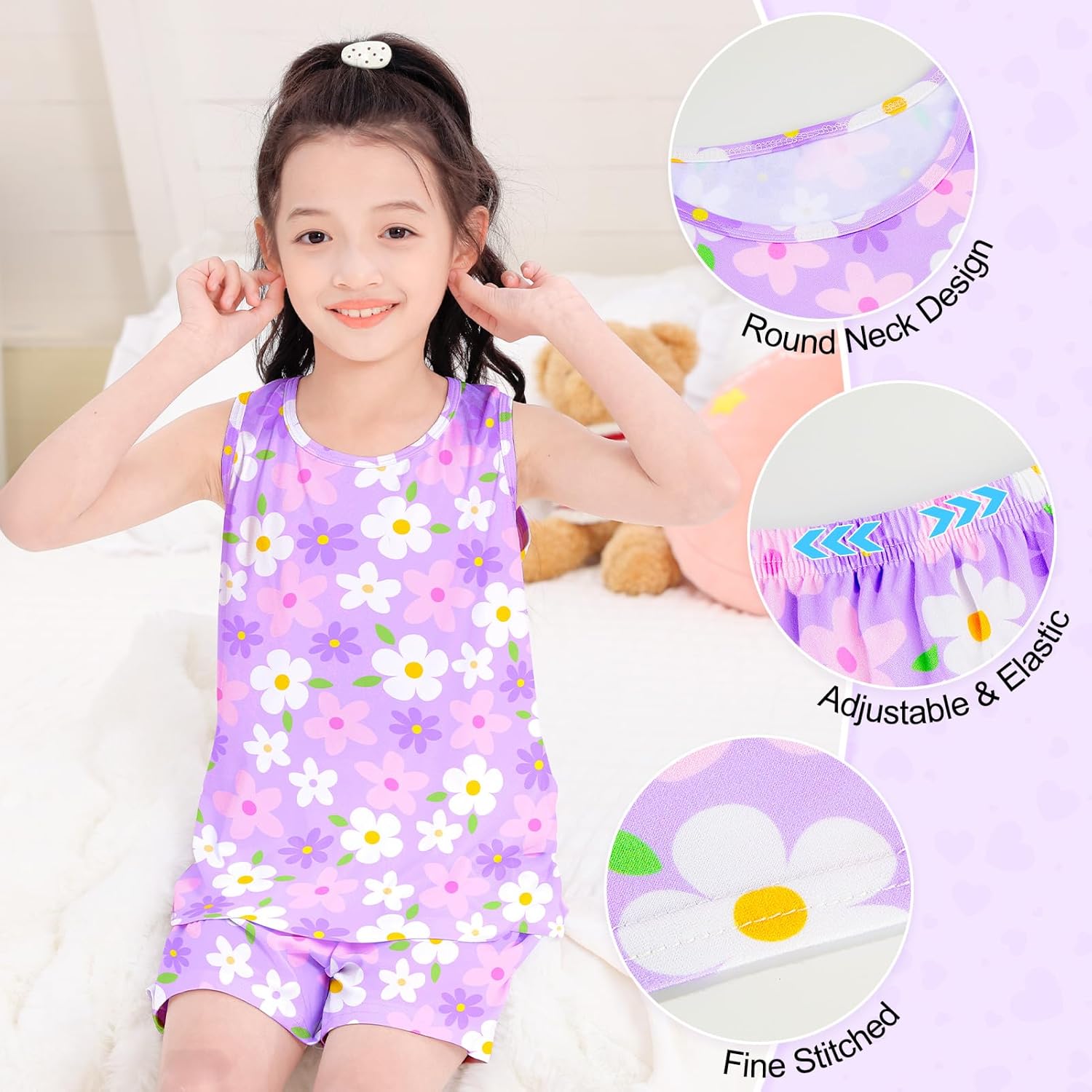 MHJY Toddler Girls Pajamas Sleeveless Pajamas for Kids Soft Tank Top & Shorts Girls Pajama Set - Image 5
