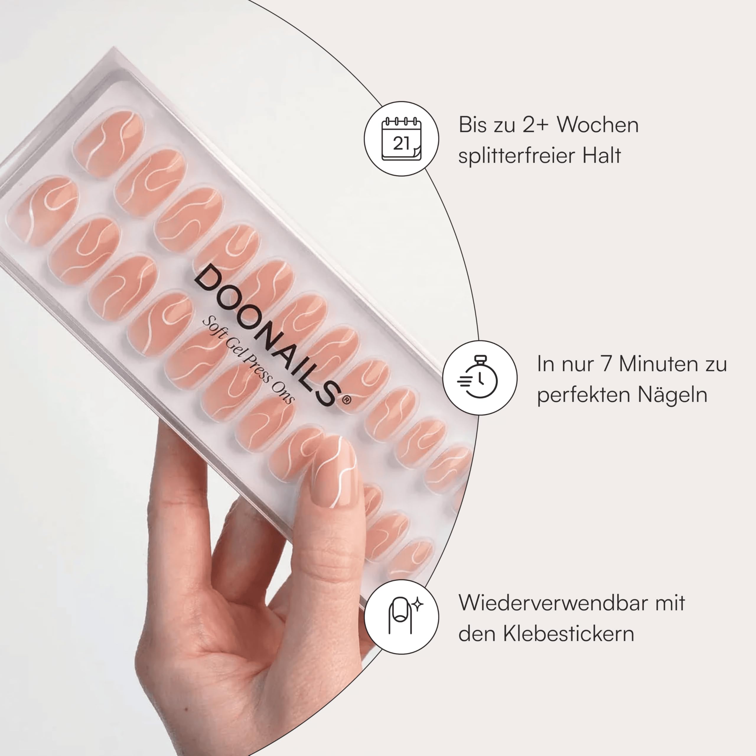 DOONAILS Soft Gel Press On Nails 30er Set White Swirl abgerundete Form Round Beige Weiß Nägel zum Aufkleben Full Cover in Salonqualität Fake nails soft gel medium Natürliches & angenehmes Tragegefühl