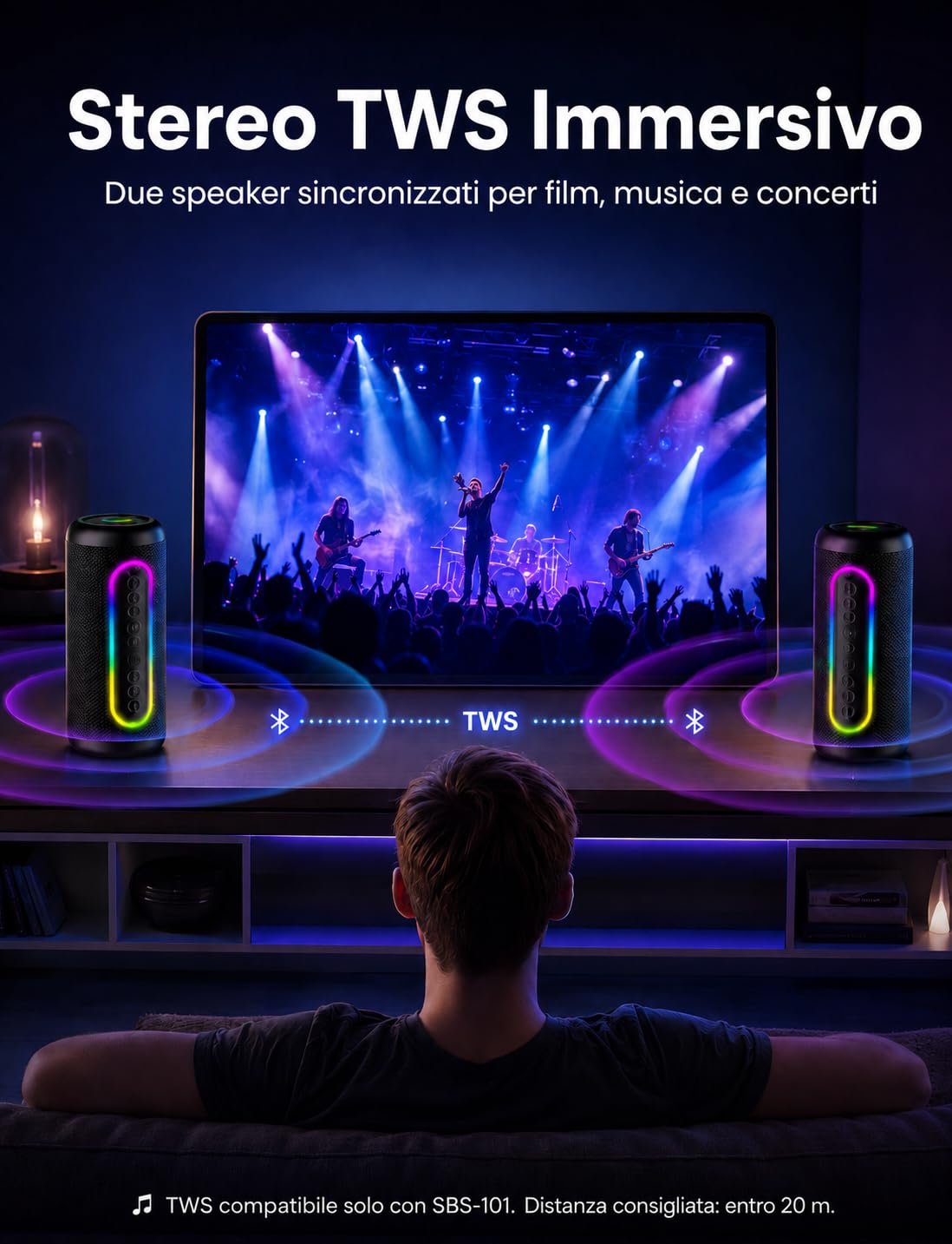 UOHHBOE Cassa Bluetooth Portatile 30W, Bluetooth 5.4 TWS Stereo Fino a 30 Ore di Riproduzione IPX5 Impermeabile, Luci LED Ritmiche USB/AUX/TF Ideale per Viaggi Casa e Outdoor