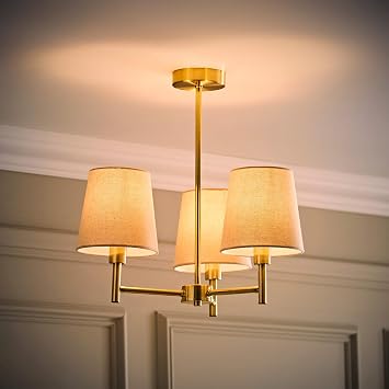 ValueLights | Kincaid 3 Arm Brushed Gold Tapered Shade Chandelier Style Ceiling Light | Ceiling Lights, Home Décor & Improvement Essential | Mains Wired