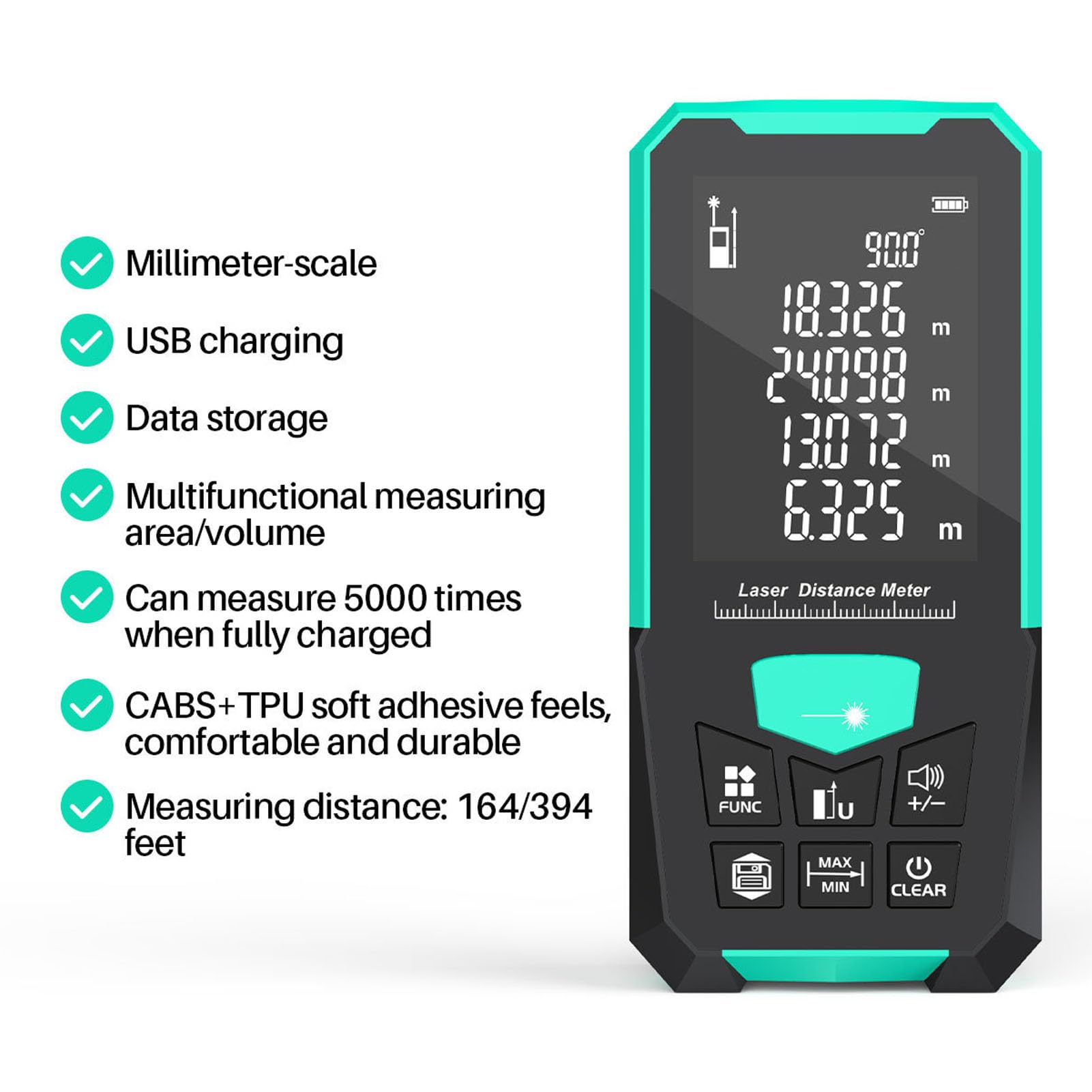 Medidor de Distancia láser Digital Alcance de 200 m - Herramienta de medición láser Multifuncional con Pantalla retroiluminada HD de 2,4 Pulgadas y Sensor de Nivel electrónico -