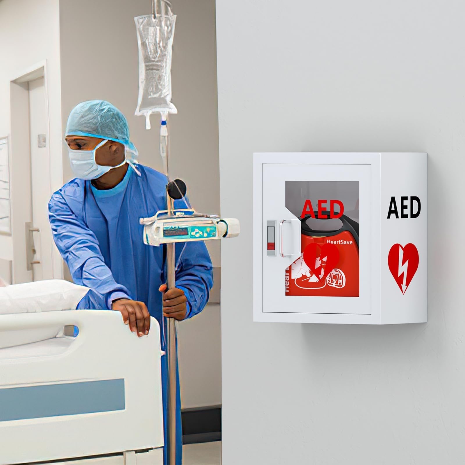 Generisch AED-Schrank, AED-Defibrillator-Aufbewahrungsbox, Wandmontierter Herzdefibrillatorschrank, Erste-Hilfe-Koffer mit Schnappverschluss, Passend für die meisten AED-Modelle, für das Home Office
