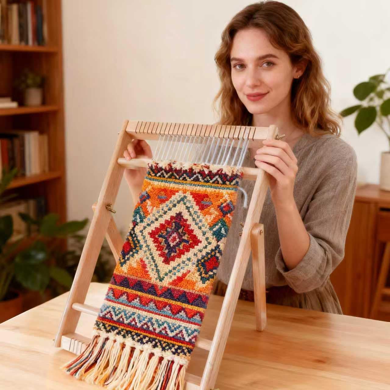 BXUJFFABS Wooden Weaving Machine Set Creative Adult and Child Handmade DIY Weaving Machine with Bracket Multi Functional Craft Weaving Machine Large Frame, Suitable for Tapestry and Scarf Making