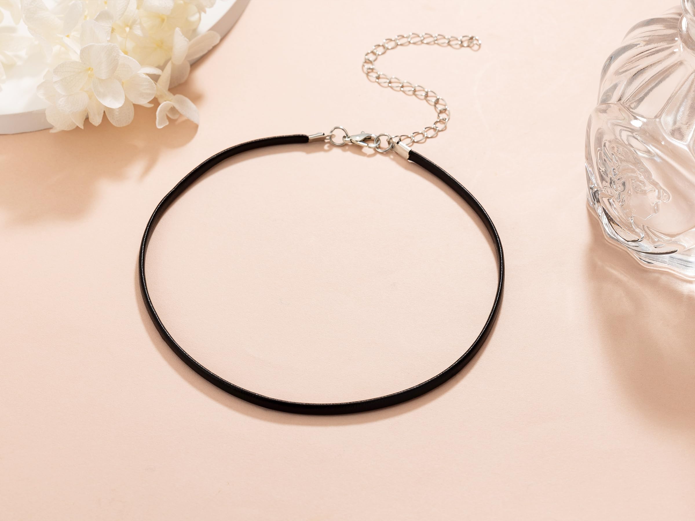 Gargantilla de cuero negro fino para mujer Halloween