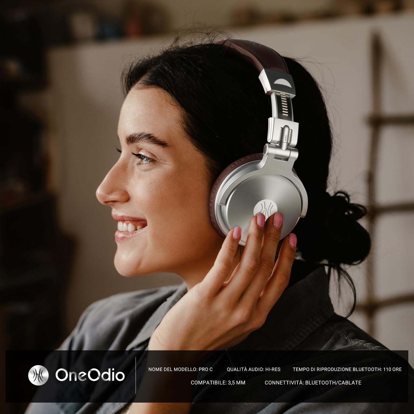 OneOdio ProC Bluetooth Cuffie senza fili e modalità cablata, 110 ore di utilizzo, cuffie audio con microfono, Hi-RES audio, cuscinetti in proteine morbide, extra bassi, comode leggere pieghevoli