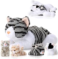 Vista 1 de Skylety 5 piezas de peluche de gato con bebés dentro del vientre, gato embarazada, mamá y gatito con 4 lindos gatitos de peluche esponjosos, regalos