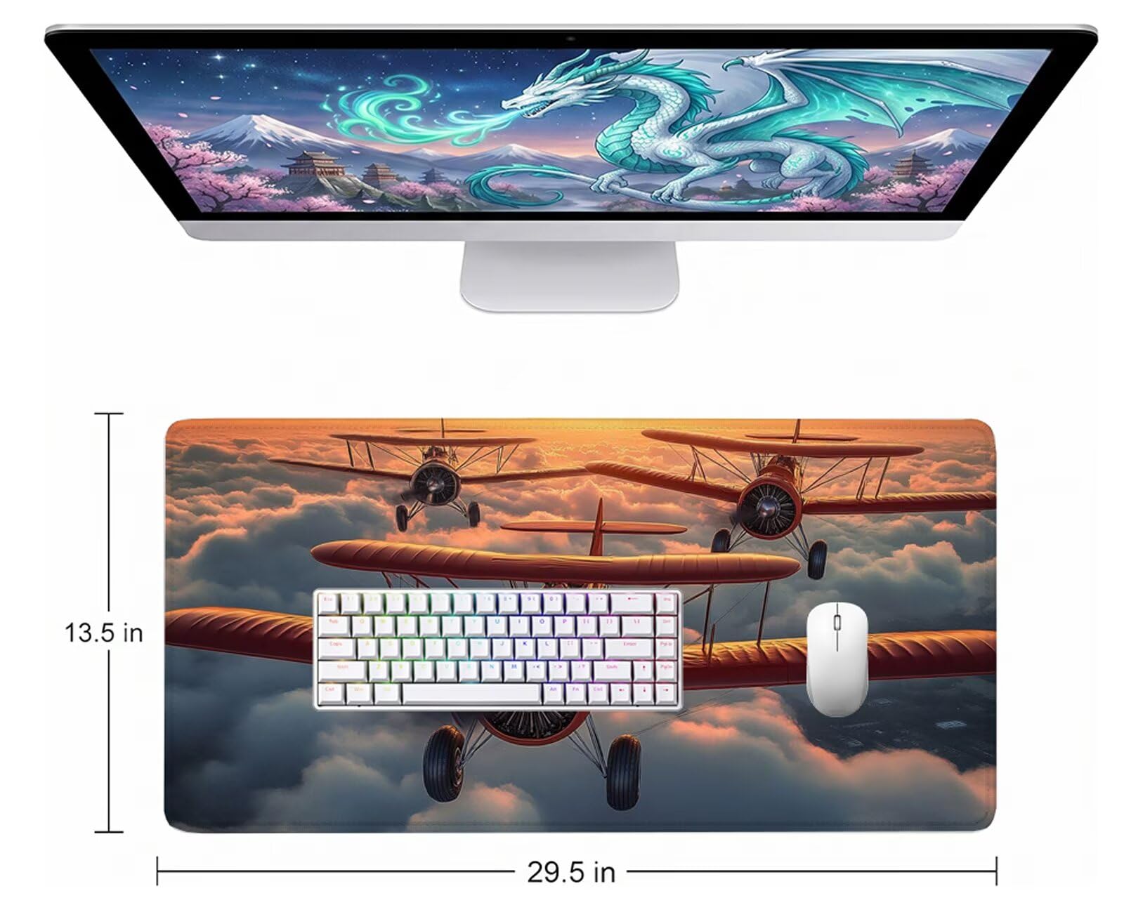 Tappetino Mouse Rosso Tappetino Mouse XXL 150x80 cm Mouse Pad Aereo Sottomano Scrivania Ufficio Grande, Mousepad Gaming Antiscivolo Impermeabile, Tappeto per Computer e Tastiera, Gamer, Regalo W6-855