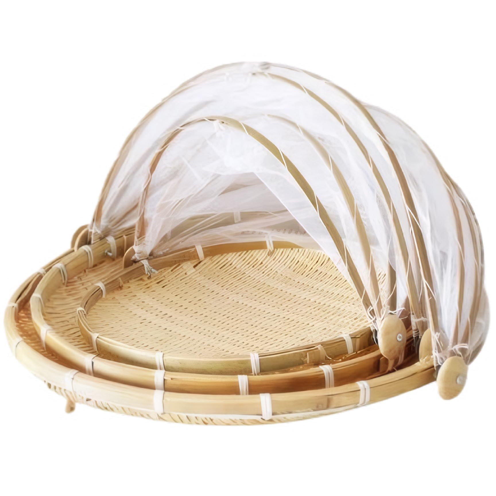 Grsrkep 3PCS/Set Food Covers for Outside Mesh Natural Woven Round Food Tent Dustproof Collapsible Outdoor Covers for Kitchen Vegetable Fruits Bread Storage