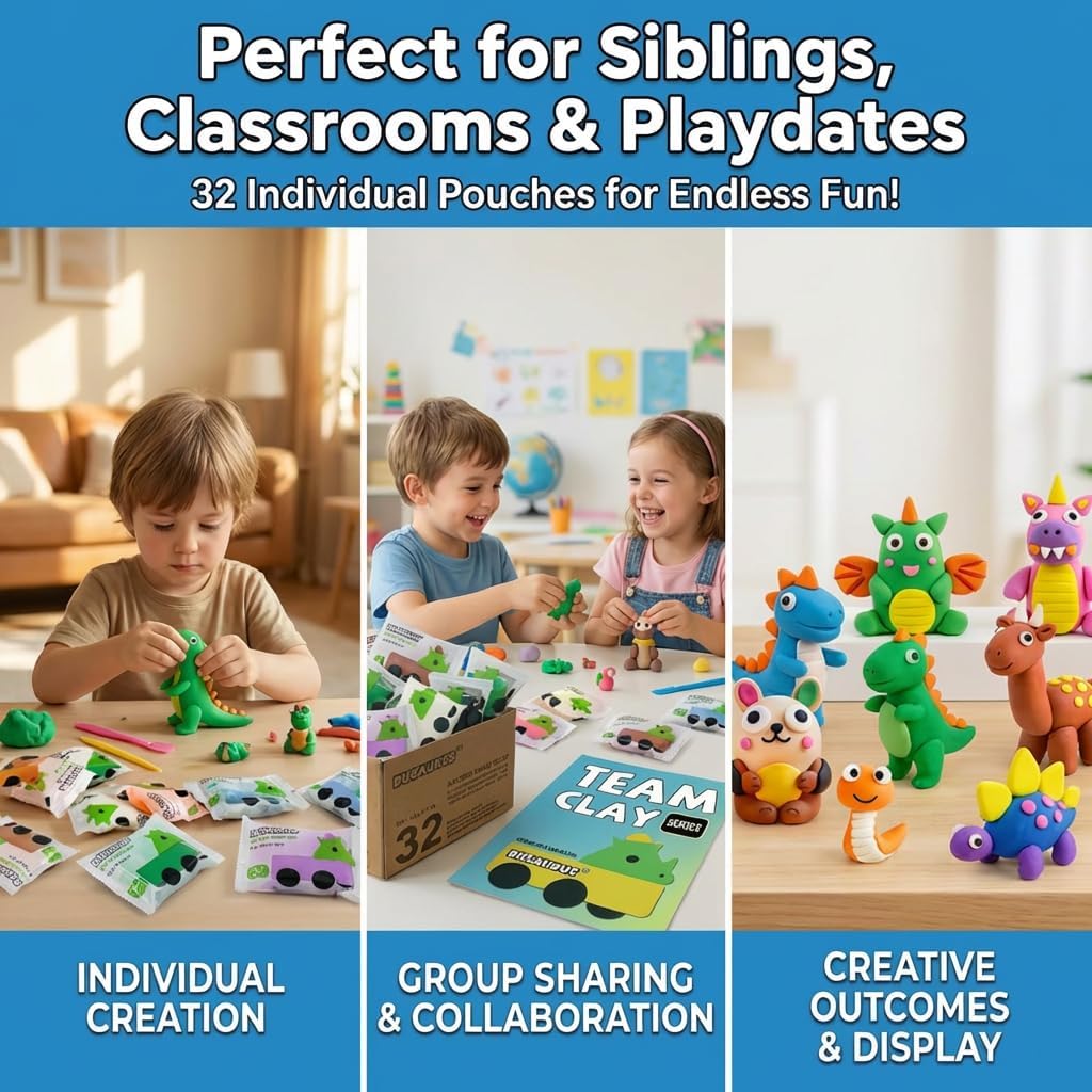 Air-Dry Foam Clay Bulk for Cosplay, Slime and School Projects - Soft Magic Modelling Clay for Kids and Adult - Art & Crafts Project and Classroom Supplies, Party Favors - 32 Packs, 16 Colors, 25g Pack