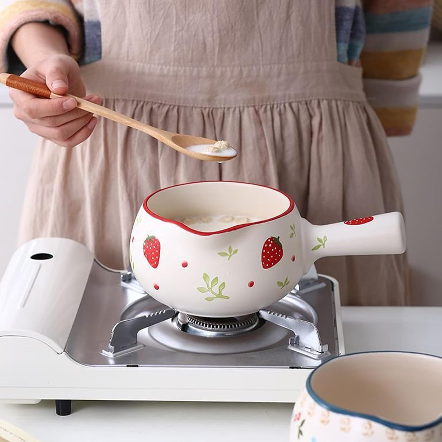 Milk Pot | Ceramic Casserole with Handle | Mini Butter Melting Pan for Gift to Moms, Girls, Prepare Porridge, Sugar Sauce, Syrup, Coffee, Warm Milk,