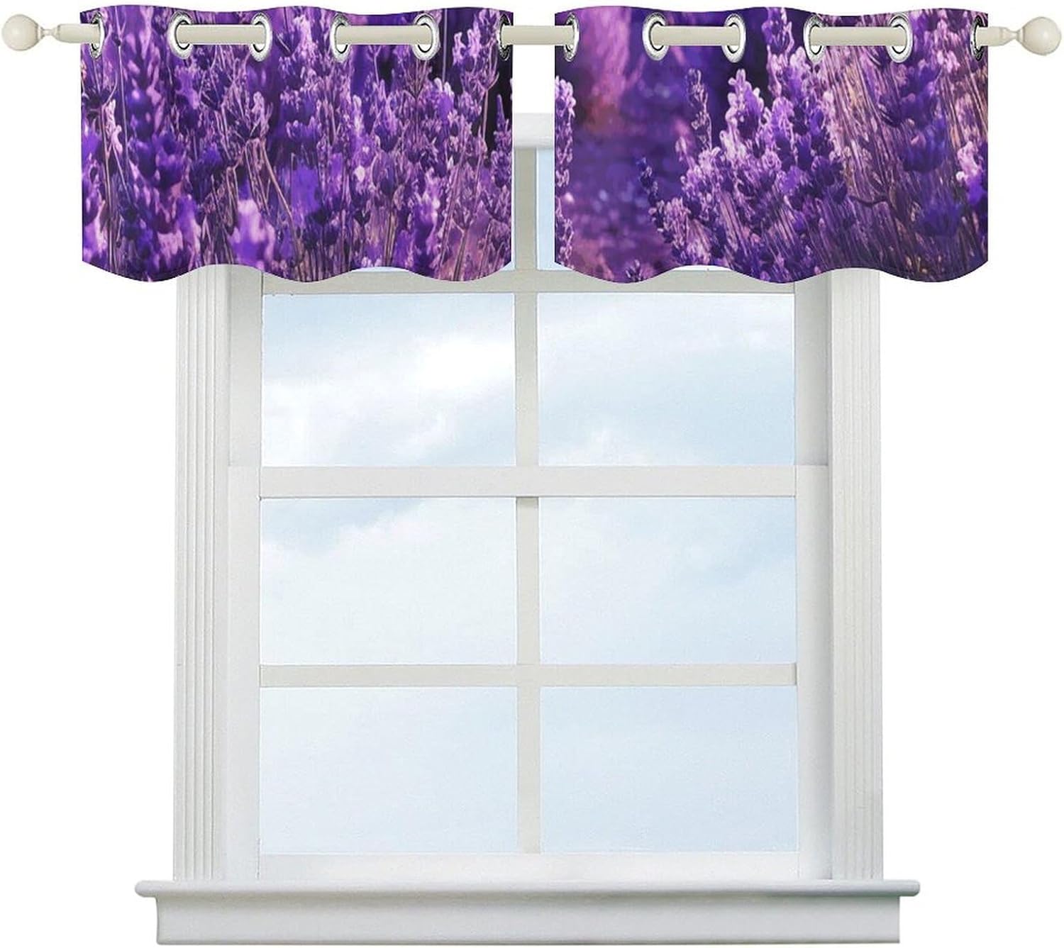 Purple Lavender Valances for Window 2 Panels. Light Filtering Curtains Farmhouse Short Small Valance.Modern Curtains for Windows Living Room Kitchen Over Sink.