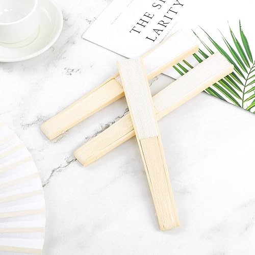 Miniatura 4 de URATOT 36 ventiladores plegables blancos de seda de bambú plegables ventiladores de mano para bodas, decoración de fiestas