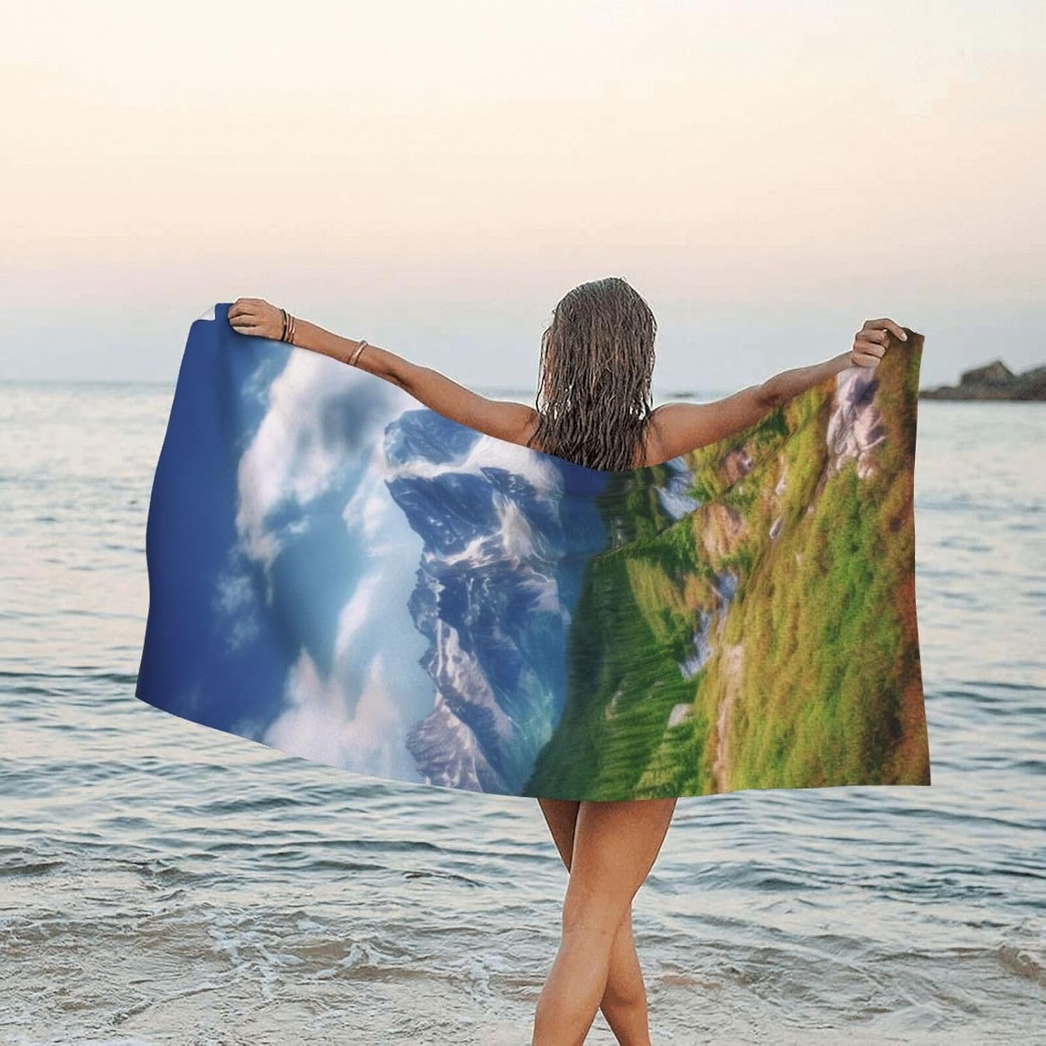 KHiry Microfiber Towel Beach Towels Mountains Landscape Quick Dry Towel Soft Lightweight Travel Towels Absorbent Large Easy Pack Travel Things Beach Blanket for Gym Sports Swimming