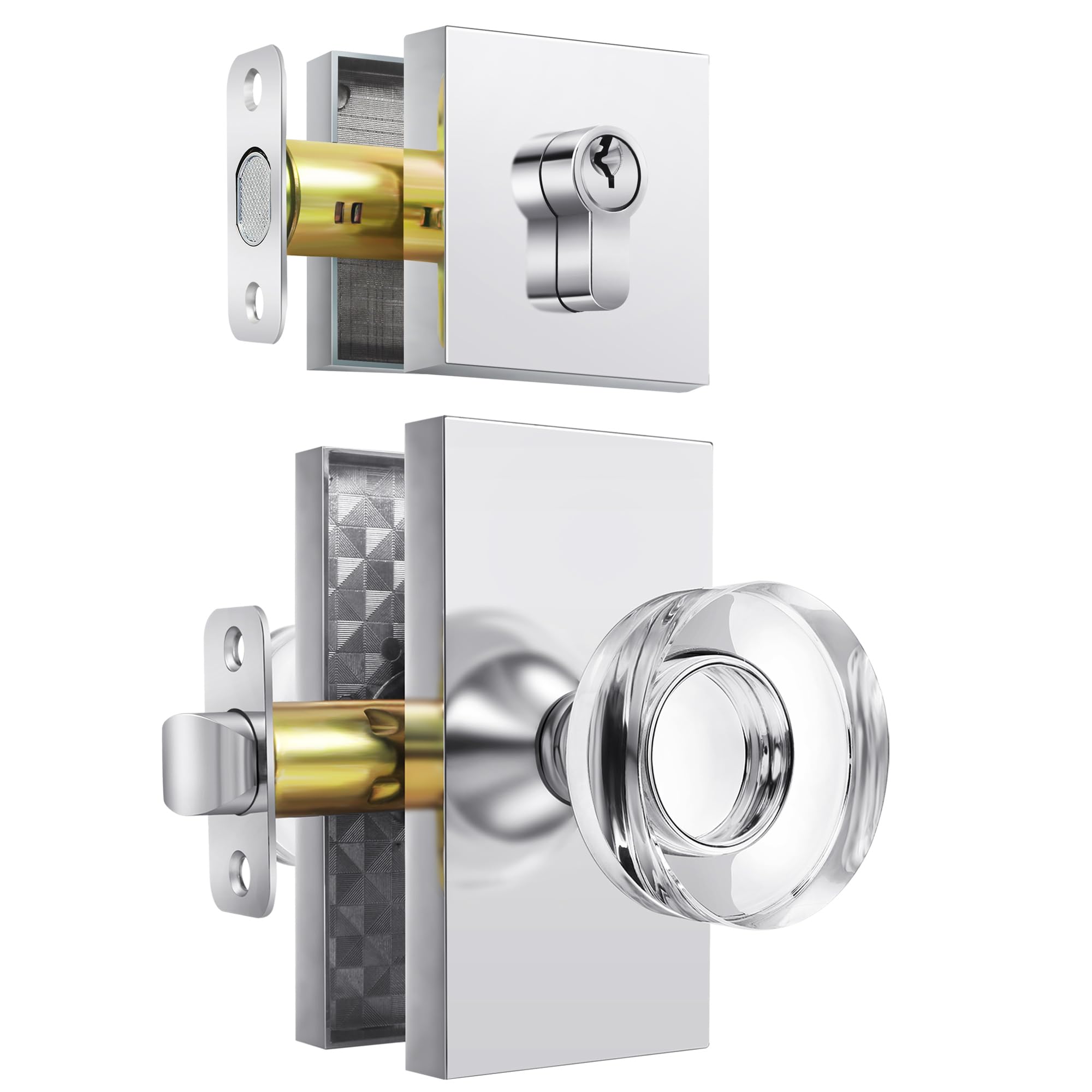 Newlaking Crystal Glass Door Knob With Single Cylinder Deadbolt Lock Set - Brushed Nickel Finish For Interior & Exterior Doors, Secure & Durable Door Handle 1 Pack