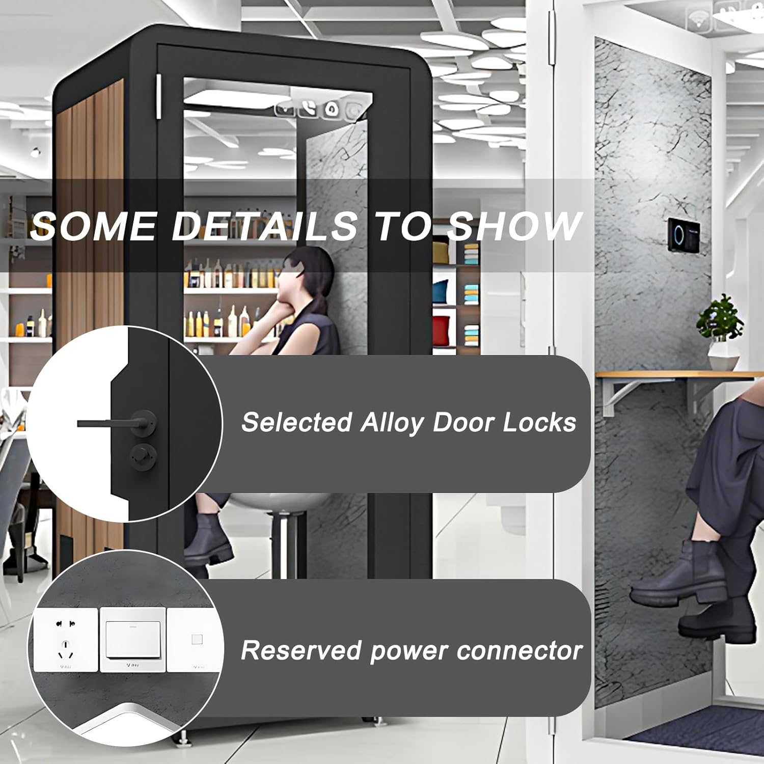 Office Sound Booth with Audio Privacy - Portable Soundproof Booth Includes Black Wood Grain Exterior Design,Movable Room with Light,Fans, Socket for Study,Singing Room (39.37IN)