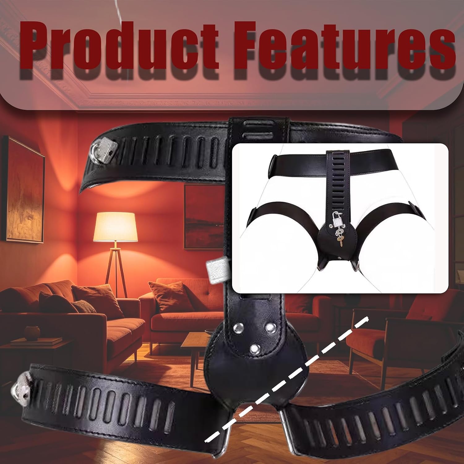 Chastity Belts with 4 Lock + 8 Keys PU Chastity Harness Adjustable Bondage Gear & Accessories Strap on Chastity Panties for Men Female Gay Role-Playing Underwear Panties Games Bed Restraints