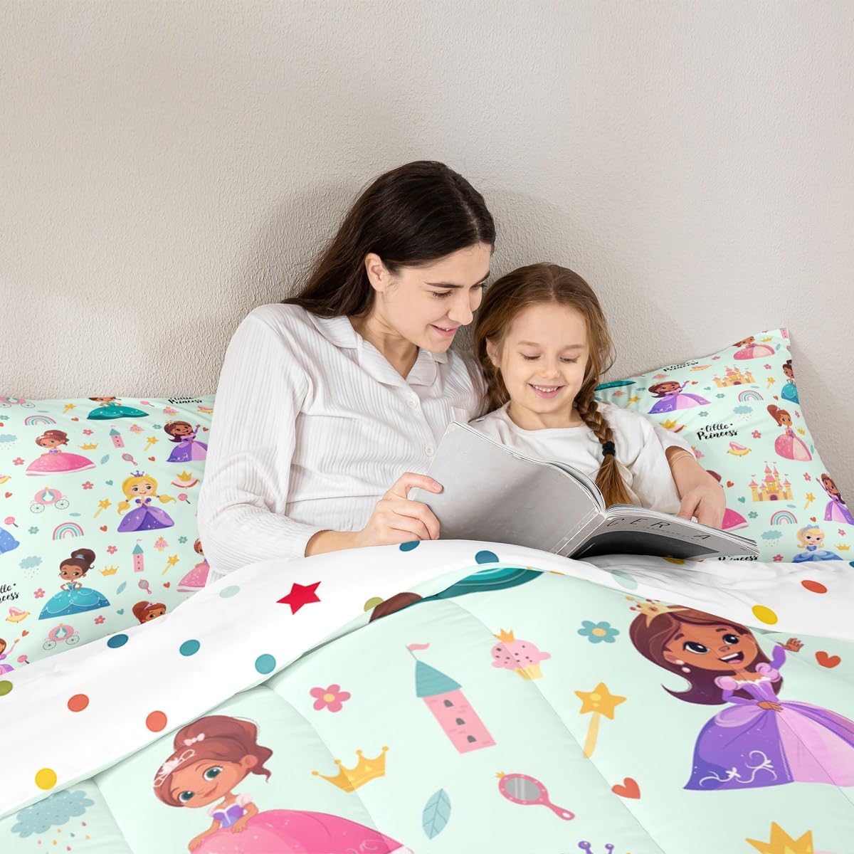 Erosebridal Cute Girly Princess Queen Comforter Set, Magical Kids Castle Soft Bed Set for Bedroom, Kawaii Princess Breathable Quilt Set for Kids Girls, Cartoon Rainbow Down Comforter