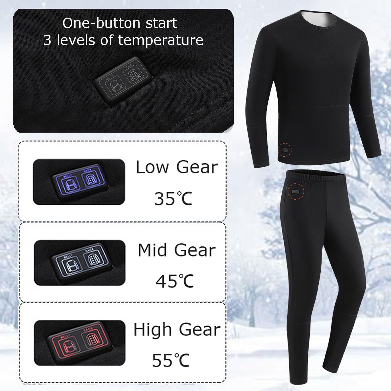 Hombres Mujeres Conjunto De Ropa Interior Calefactada, Inviernos Calefacción Exterior De 30 Zonas Térmicas Y Pantalones Protección contra El Frío, con Batería