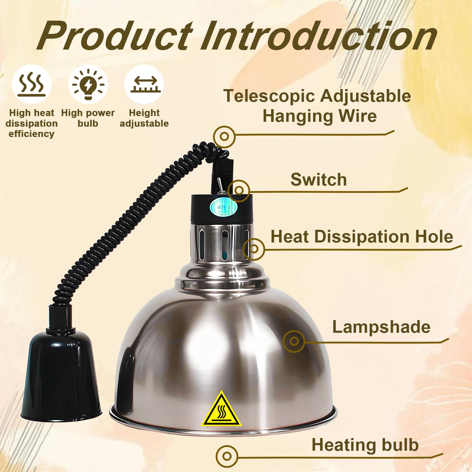Lampe Chauffante Cuisine Professionnelle, Lampe Chauffe Plat Infrarouge Cuisine Suspendu, 19/25cm Lampe Chauffante Alimentaire Réglable Commerciale Cuisine, Restaurant, Buffet(A-25cm,2 Pièces)