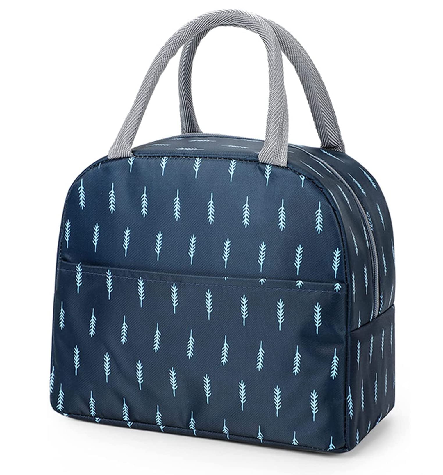 House of Quirk Insulated Lunch Bags Small for Women Work,Student Kids to School,Thermal Cooler Tote Bag Picnic Organizer Storage Lunch Box Portable (Blue Leaf) (Nylon)-image-46