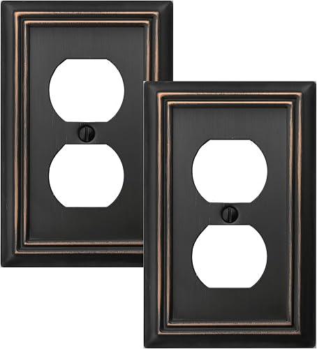 Vista 63 de Placa de pared de metal Adler con cubierta de interruptor de luz de triple palanca, paquete de 2 unidades de bronce envejecido de 3 bandas, cubierta