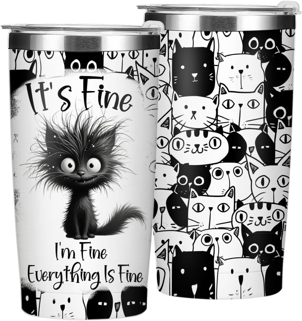 Funny Cat Lover Gifts 20 oz Tumbler Insulated Tumblers, Cats Travel Accessories Stainless Steel Tumbler Travel Cup, Coffee Cups for Cold Hot Drinks Motivational Gifts for Cat Lovers Mom Women