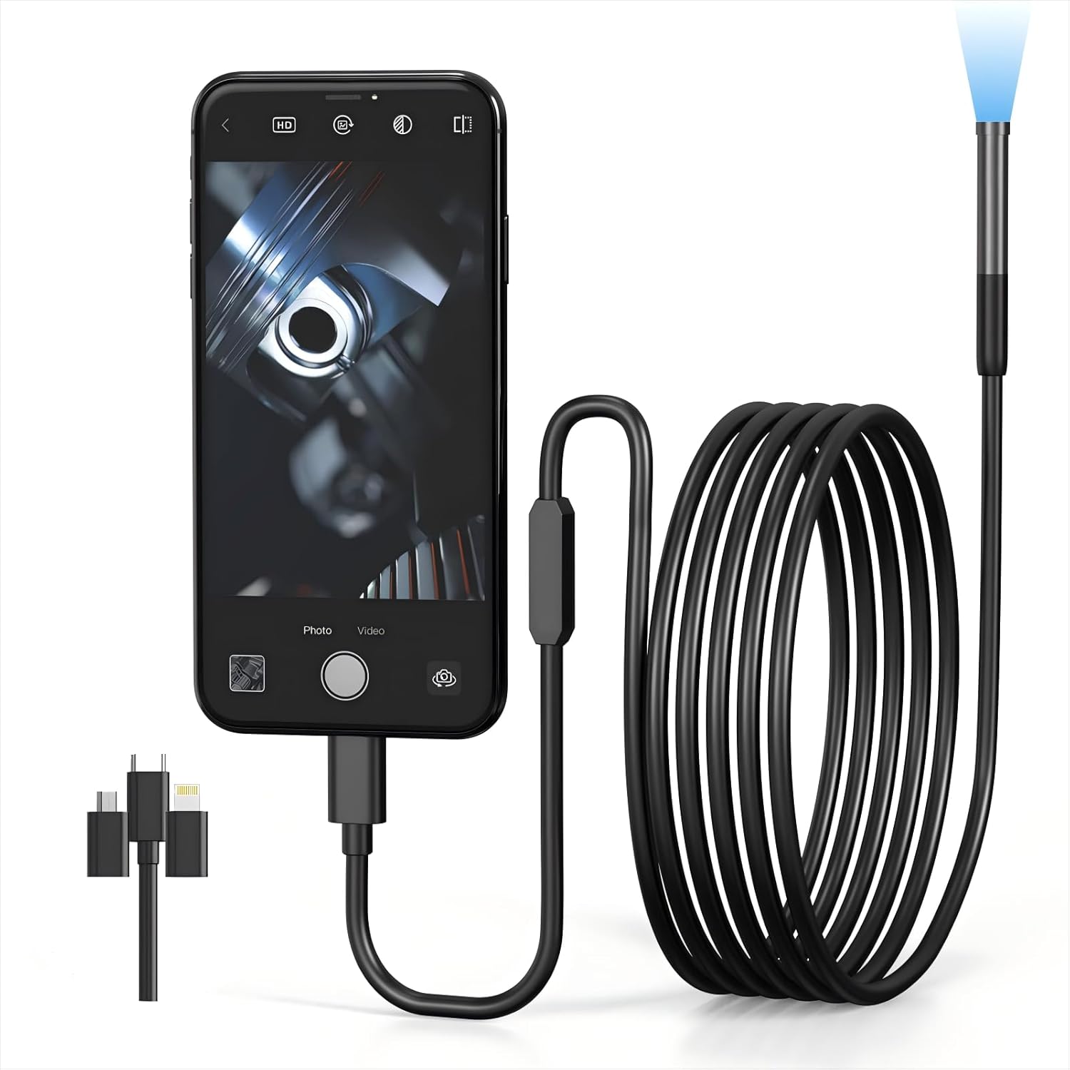 Endoscope Camera with Light, 9.8ft IP67 Waterproof Borescope Inspection Camera with 6 LED Lights & Semi-Rigid Snake Cable, HD Compatible with Android/iOS, Plumbing Pipe Inspection, Tools for Men